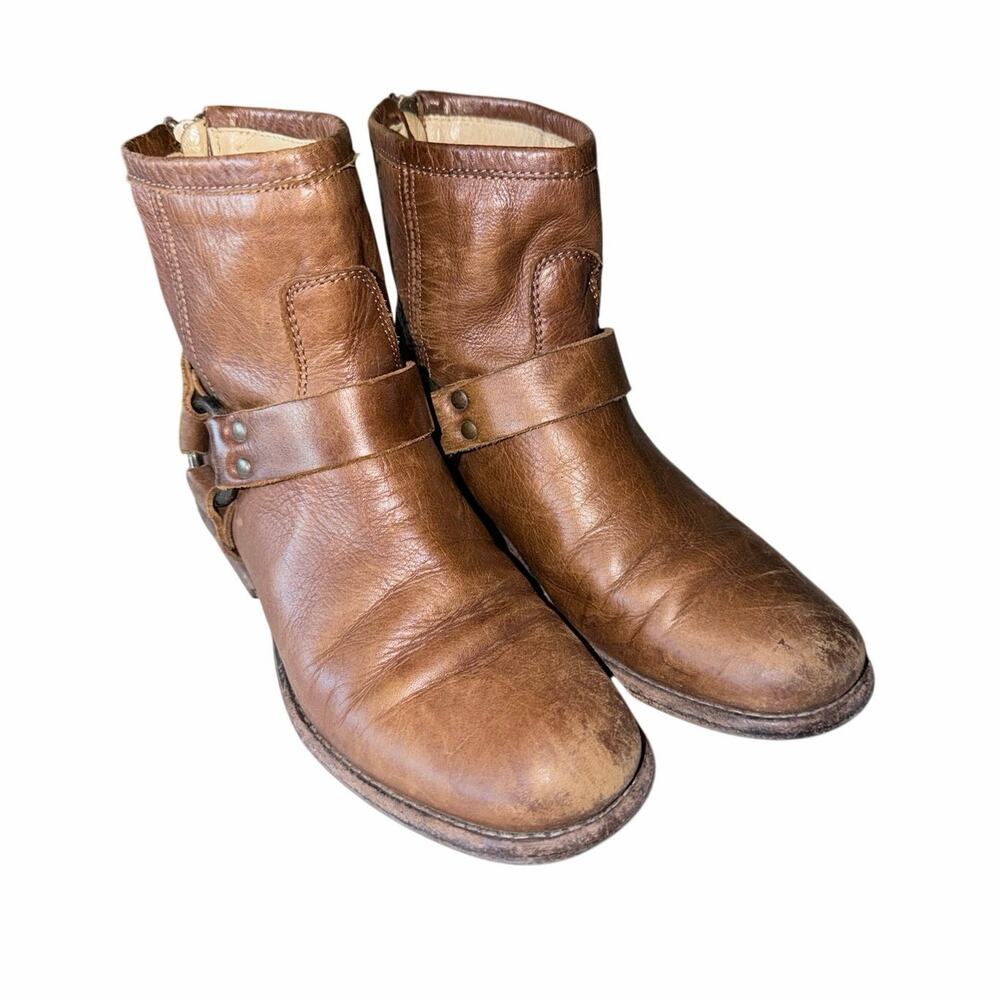 Frye Phillip harness leather brown boots short shaft women’s size 6 boho western
